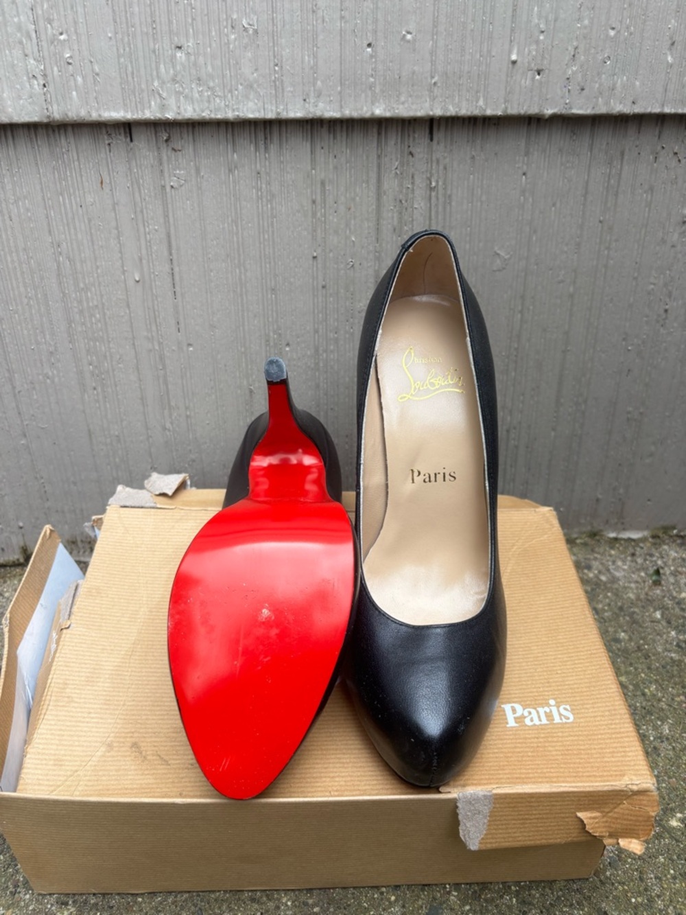 Black Leather red bottom heels 40